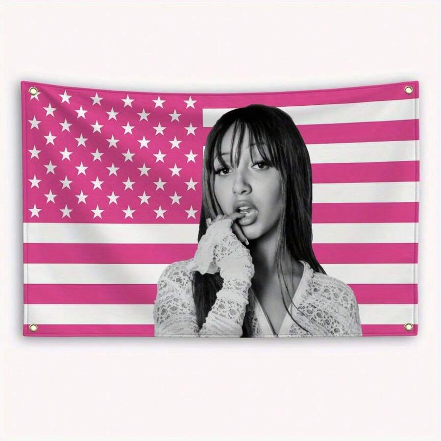 1pc P-Pinkpantheress American Flag Banner - 4x6ft (120x180cm) Durable Polyester Garage, Bedroom, Barber Shop & Outdoor Decoration With Grommets, No Electricity Needed, Vibrant Pink & White Design, American Flag Decorations - 多色 - 查看 1