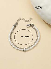 1pc Bohemian Style Star Beaded Double Layer Anklet, Women Vacation Accessory - Multicolor - View 9