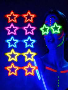 10副五角星造型荧光眼镜，霓虹眼镜，荧光棒眼镜，成人荧光眼镜，夜光派对用品，荧光眼镜，适合舞会、婚礼、情人节、生日、派对、节日和日常佩戴，派对眼镜和派对配件 - 彩色 - 查看 3