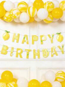 1件柠檬主题生日快乐横幅，生日派对背景装饰挂旗，可爱柠檬图案生日拉旗，生日派对装饰，家居装饰，室内外装饰，墙面装饰，春夏装饰，背景横幅，派对礼物 - 檸檬 - 查看 9