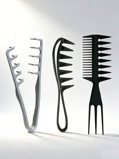 3pcs/Set Men's Salon Hairstyling Brush Set - Texture Oil Wide-Tooth Comb, Pompadour Texture Brush, Volumizing Double-Tooth Comb, Plastic Root Lifting Hair Clip Brush Combo