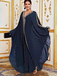 Kaftan de patchwork brillante sin lentejuelas - Azul - Ver 1