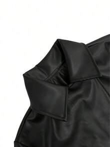 European And American Women Autumn/Winter New PU Leather Cardigan, Button Front Long Sleeve Warm Long Coat - 黑色 - 查看 5
