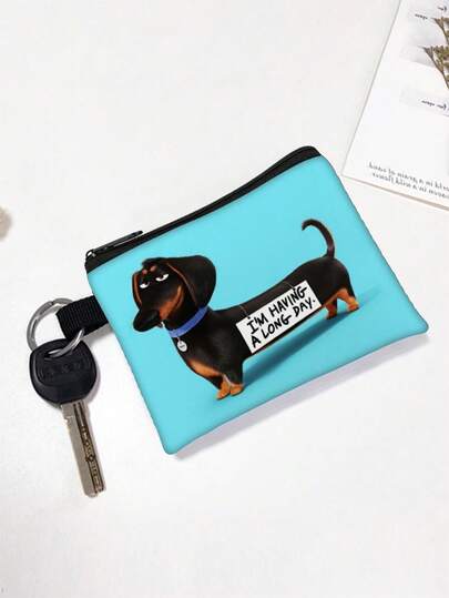 可爱狗狗零钱包，轻便拉链钱包收纳袋，牛津布狗狗印花手拿包，易清洁钥匙包，儿童礼物，完美生日礼物（5.5英寸 x 4.1英寸）