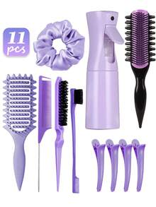 Set de peinado de 1/2/3/4/5/6/11/12 piezas: Nuevo diseño de peine de 9 filas, dientes de peine rizado desmontables, peine de peinado mejorado, botella de spray de 200 ml con excelente sellado y diseño antifugas, kit de herramientas de cepillo de bordes para el cabello, accesorios de belleza para el cabello para el hogar, verano, vacaciones, viaje - Multicolor - Ver 19