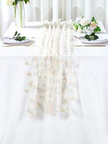 1 pieza Camino de mesa de mariposa beige, cubierta de mesa de malla de mariposa de doble cara, decoración para fiesta de cumpleaños, decoración para boda y baby shower, decoración para gabinete, centro de mesa de comedor, decoración para banquete y recepción de restaurante - Beis - Ver 9