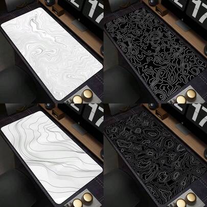 1个大号黑白艺术鼠标垫，电脑游戏鼠标垫，白色桌面垫，Strata Liquid鼠标垫，电脑键盘大号桌垫