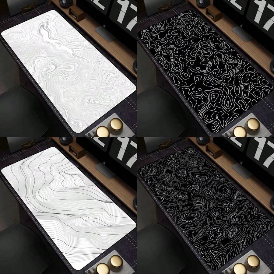 1个大号黑白艺术鼠标垫，电脑游戏鼠标垫，白色桌面垫，Strata Liquid鼠标垫，电脑键盘大号桌垫 - A - 查看 1