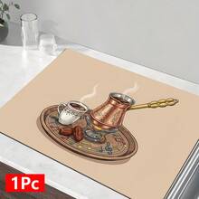 1pc Home Decor, Arabic Afternoon Tea Print Dish Drying Mat, Absorbent Pad For Espresso Machine, Sink Drain Mat, Soft Faucet Pad, Bathroom Cup Mat, Kitchen & Bathroom Accessories, Middle Eastern Style Decor, Arabic Festival Decoration - Multicolor - View 13