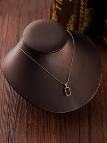 1pc Black & White Shell Reversible Pendant Titanium Steel Necklace, Minimalist Fashion Jewelry For Women, Snake Bone Chain Couples Necklace - Multicolor - View 4