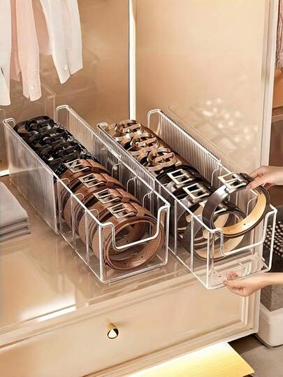 1/2pcs Transparent Storage Box, Compartment Disassembly, Telescopic Adjustment, Belt Rack, Scarf, Tie Organization, Drawer Space Saving Wardrobe Storage Box, Cosmetics Storage Jewelry, Suitable For Bathroom, Bedroom Drawer Wardrobe
