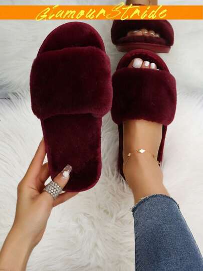 Nuevas zapatillas de piel sintética de temporada con puntera abierta, suela gruesa antideslizante, esenciales para otoño/invierno. Adecuadas para uso interior y exterior, diseño de puntera mejorado. (Para pies anchos o grandes, se recomienda elegir una talla talla grande grande)