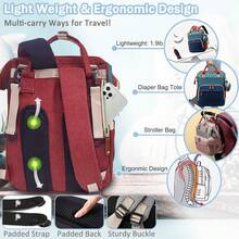 Baby Carrier Diaper Bag Essential Tote Bag For Baby Travel , Travel Storage Bag, Multi-Functional Waterproof Diaper Bag, Stroller Strap Pacifier Box - Blue-green - View 8