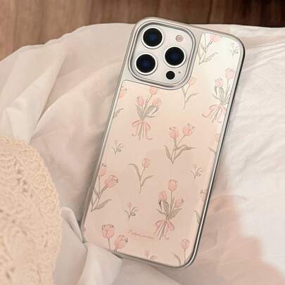 Flower Kavenfort Electroplated Silver Edged Resin Powder Standard Powder Gilded Resin Original Personalized Full Coverage Hard Case,Compatible With Apple/ Phones, Sweet And Artistic Fairy Style