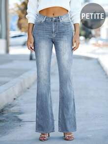 简约欧美街头风休闲百搭通勤修身喇叭牛仔裤，适合娇小女性，春季必备 - 淺色水洗藍 - 查看 7