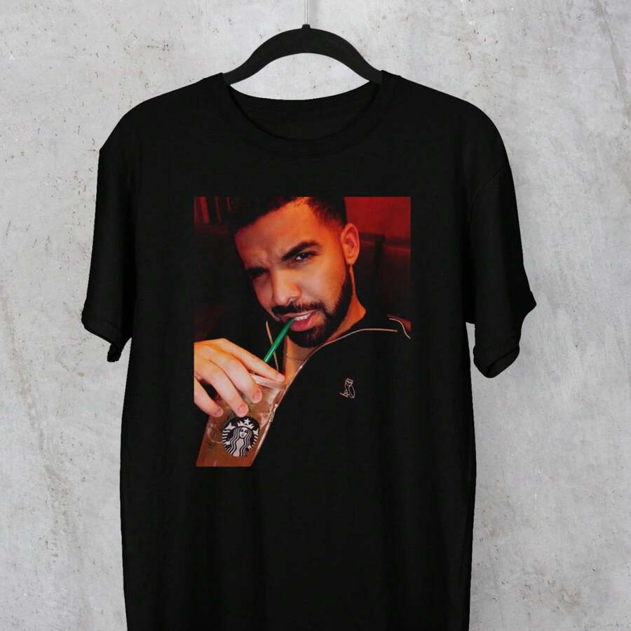Drake Women's Fashion Logo Print T-Shirt - Short Sleeve Crew Neck Cotton Top - 黑色 - 查看 1