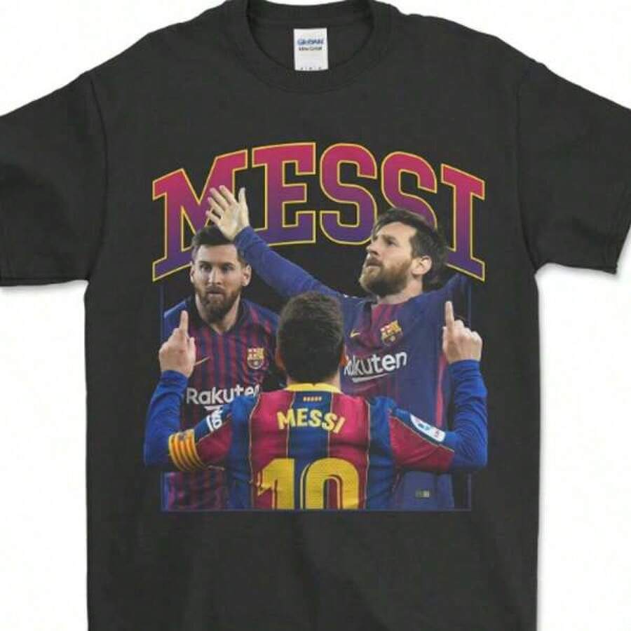 LIONELs MESSIs Vintage Shirt, Homage Tshirt, Fan Tees, Retro 90s T-Shirt Fan Art F. - 黑色 - 查看 1