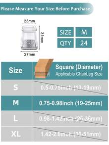 4/8/16/24件套加厚TPE硅胶家具腿垫，透明椅套，降低噪音并保护地板，耐用家具脚垫，适用于桌子、椅子、沙发和茶几（圆形、方形） - 透明淺灰 - 查看 37