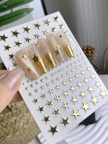 2片金属金银星美甲贴纸，不同尺寸五角星贴花，全息自粘滑块，优雅魅力装饰艺术DIY美甲技巧配件工具 - 彩色 - 查看 3