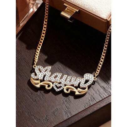 Customized Double Layer Dual Tone Heart Lace Car Flower Name Necklace, Father's Day Gift, Mother's Day Gift, Valentine's Day Gift, Birthday, Anniversary, Graduation, Christmas, Elegant Family Present For Anniversaries, For Birthdays, For Daily Wear, For Prom, For Mother's Day, For Valentine's Day