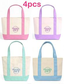 4PCS-Canvas Tote Bag With Zipper, Multi-Pocket Women's Shoulder Bag, Multiple Pockets, Can Hold Daily Necessities, Travel Items And Work Supplies, Reusable, Casual Shopping Beach Bag, Versatile And Fashionable - 彩色 - 查看 11