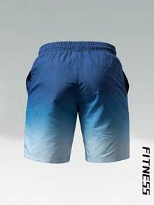 Pantalones cortos de verano casuales para hombre, pantalones cortos bermudas minimalistas de color contrastante, a juego en pareja - Azul - Ver 3