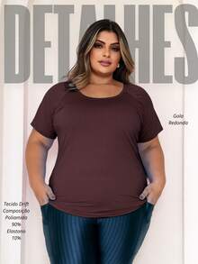 Plus Size Blouse In Lightweight, Comfortable Dry Fit Fabric For Workouts, Fitness, And Casual Sportswear - 鏽棕色 - 查看 2