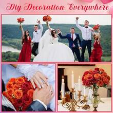 16 Bundles Artificial Peonies Flowers Fake Silk Peony Bouquet Faux Peonies Flowers Bulk For Decoration Vase Floral Arrangements Wedding Party Table (Orange,Dark Red) - 橘色 - 查看 8