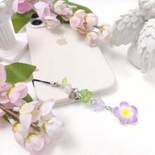 Y2K Cute Phone Charms Set - Aesthetic Cherry,Flower, Butterfly & Star Cell Phone Straps, Kawaii PhoneAccessories For Bag Keychain, , Camera Decor - 藍粉紅紫花 - 查看 6