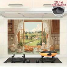 1pc 2D Flat Kitchen Wall Sticker | Indoor Window View, Warm And Comfortable, Full Of Life | Removable Decoration, Waterproof, Suitable For Outdoor/Garden Home Dining Room Decoration, Kitchen Decoration, Stylish Wall Art, Modern Design Sticker, Home Decor, Window Decoration - Style 1 - View 6