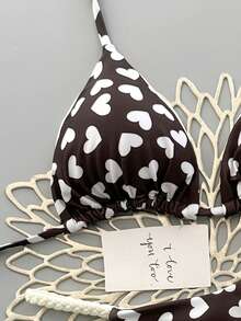 2pcs Geometric & Tropical Floral Print Swimsuit, Casual Cute Elegant Sexy Bohemian Tie-Up Bikini, Suitable For Spring/Summer Beach Vacation, Women's Set, Beach Outfit, Women's Bikini, Women's Beach Suit - Brown - View 4