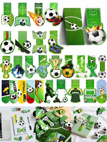 30 Pcs Soccer Bookmarks Theme Funny Bookmark Cartoon Bookmark Creative & Exquisite Page Markers For Decorative Page Markers, Back-To-School Accessories,Soccer Theme ,Durable Paper Notebooks, Soccer Accessories,Birthday Party Gift, School Prize