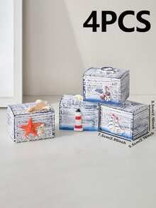 1个随机款式航海沙滩木质收纳盒，贝壳海星灯塔设计迷你礼盒，适合家居房间装饰 - 彩色 - 查看 15