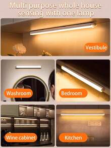 شريط إضاءة LED لا سلكي للخزانة مع جهاز استشعار الحركة، قابل للشحن اللاسلكي بالمغناطيس، تشغيل/إيقاف تلقائي، إضاءة خافتة، قابل للتطبيق في أكثر من منظر، عمر طويل، مثالي لإضاءة المنزل - متعدد الألوان - مشاهدة 8