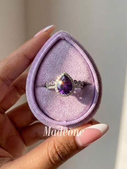 Stylever طقم خاتم فاخر من الفضة الإسترلينية 925 بطبقتين مرصع بالزركونيا البنفسجية على شكل قطرة ماء، مناسب لحفلات الزفاف والسهرات والحفلات للنساء
