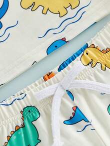 Toddler Baby Boy Summer Clothes Beach Outfit Palm Tree Dinosaur Duck Print Sleeveless Shirt Tank Top Elastic Waist Shorts Set - Màu vàng - Xem 6