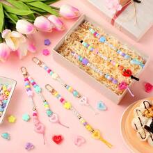 564 Pcs DIY Bead Keychain Kit Key Chain Making Craft Adjustable Letter Beads String Mama Sport Gift Alphabet Jewelry Backpack Accessories Holiday Party Favor (Flower, Clear Color) - A - View 3