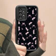 Estuche para teléfono con patrón de lazo de orquídea rosa Compatible con estuches para teléfonos   17  16 Pro Max  15 Pro Max  13 y  12 Hecho de material de TPU engrosado finamente perforado simple a prueba de caídas y engrosado Un regalo perfecto para familiares, amigos, seres queridos, novios / novias y para días festivos y aniversarios - Negro - Ver 2