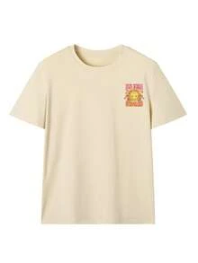 Áo thun nữ tay ngắn kiểu hippie Mỹ, in chữ graffiti Sunshine cổ điển, thoải mái, thoáng khí, rộng rãi, thích hợp cho mùa hoa anh đào xuân, các lễ hội âm nhạc ngoài trời, dạo phố, đi công viên và những kỳ nghỉ ngắn mùa hè. - Màu be - Xem 4