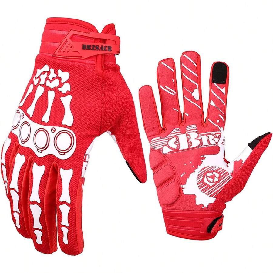Guantes de ciclismo de esqueleto para motocicleta, guantes acolchados de montaña, para hombres y mujeres, resistencia al aire última intervensión, para ciclismo, escalada, senderismo, guantes de dedo completo. - Rojo - Ver 1