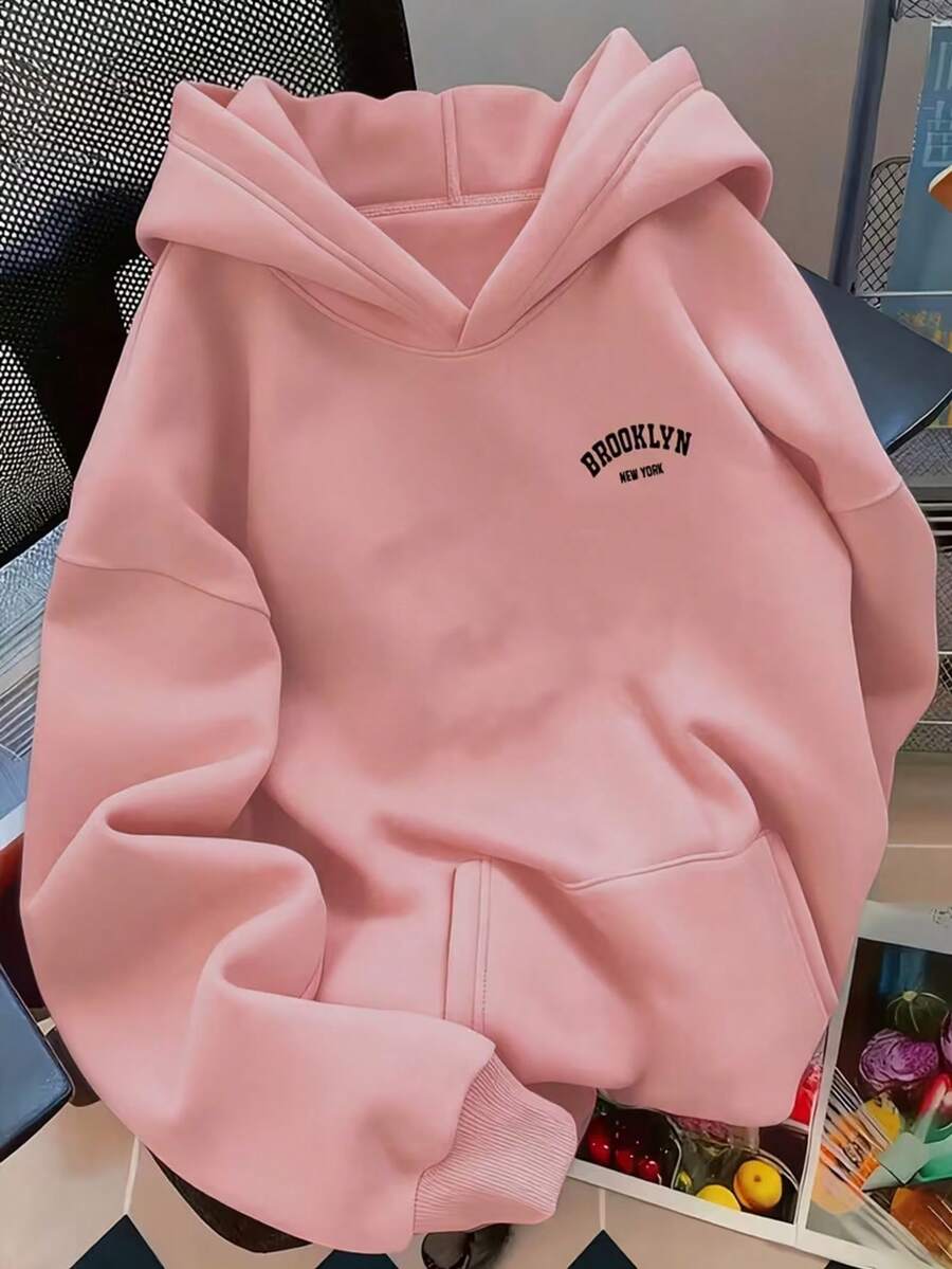 Adult Kangaroo Hoodie With Brooklyn Print, Chest 1127, Winter Sweatshirt With Pockets And Hood With Drawstring,  Winter Style - 淺粉色 - 查看 1