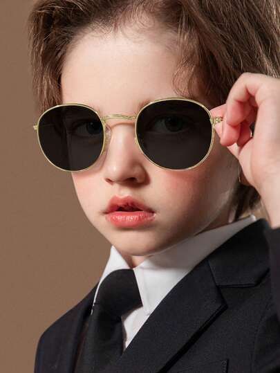 1PC Children's 6-12Y Round Metal Frame Simple Versatile Popular Vintage Fashion Glasses, Outdoor Travel Festival Party Out, With Glasses Box