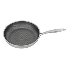 Poêle à frire en acier inoxydable à structure alvéolaire Ø 32 cm/28 cm, compatible induction, résistante aux rayures, pour plaques de cuisson à gaz, plaques à induction et fours vitrocéramiques - Argent 32 cm - Voir 8