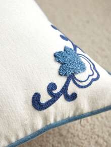 1件新款中式3D刺绣抱枕套，蓝白瓷器图案，东方装饰抱枕套，雪尼尔面料，天鹅绒滚边，适用于客厅、卧室、茶室等东方美学装饰，不含枕芯 - 白色 - 查看 4