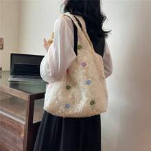 夏季欧美小众时尚心形网眼女士手提包，休闲学生大容量软桶包，新款轻便多功能单肩购物袋（可折叠，带衬里） - 白色 - 查看 13