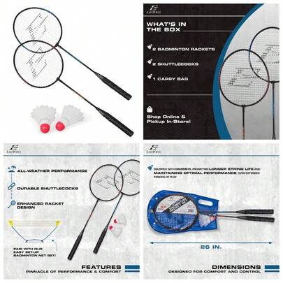 2 Player Badminton Racket Set With Steel Shafts And 2 Shuttlecocks