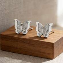 2 件装女士可爱精致双层耳环，高品质不锈钢磨砂蝴蝶耳环，夏季潮流百搭礼物 - 蝴蝶型 - 查看 8