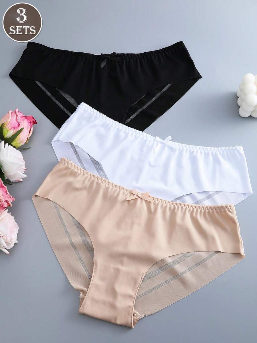 3件装女士蕾丝拼接无缝舒适比基尼内裤 - 彩色 - 查看 1