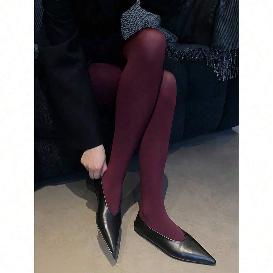 1pc Women's Autumn/Winter Sexy Velvet Tights Multi-Color Super Elastic Vintage Style Velvet Leggings Casual Daily Wear - Màu Đỏ Sâu - Xem 1
