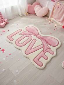 1 Peça Tapete com Padrão de Laço Rosa, Tecido de Lã Sintética Macio e Confortável, Leve, Fácil de Limpar, Lavável em Máquina, Tapete Decorativo Interno para Casa, Adequado para Sala de Estar, Sofá, Quarto, Penteadeira, Cadeira, Solário, Formato Assimétrico - Multicolorido - Visão 1